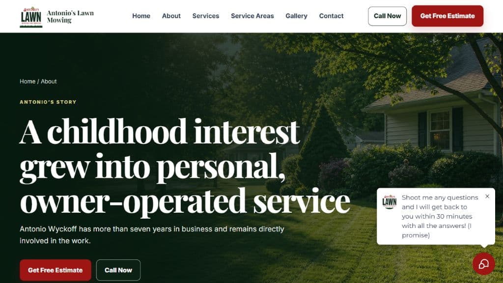 Antonio's Lawn Mowing website preview
